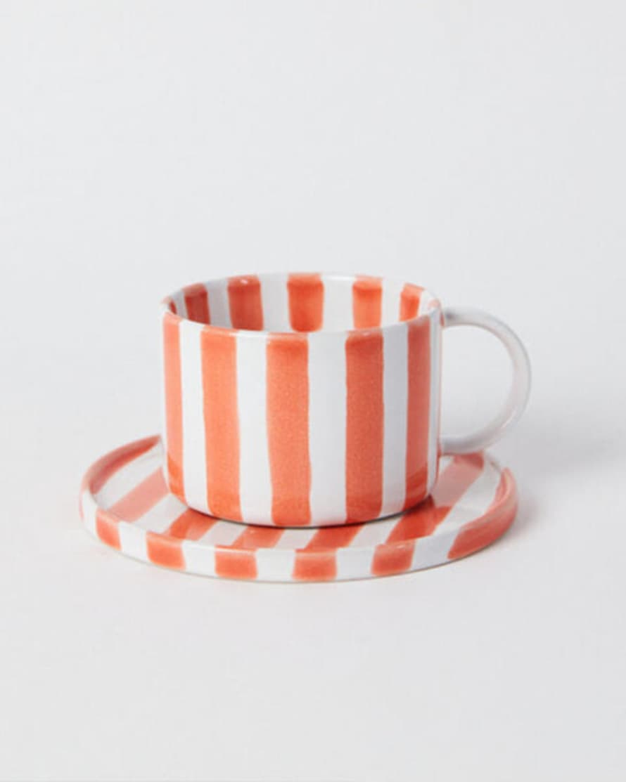 The Forest & Co. Tangerine Stripe Mug And Saucer Set