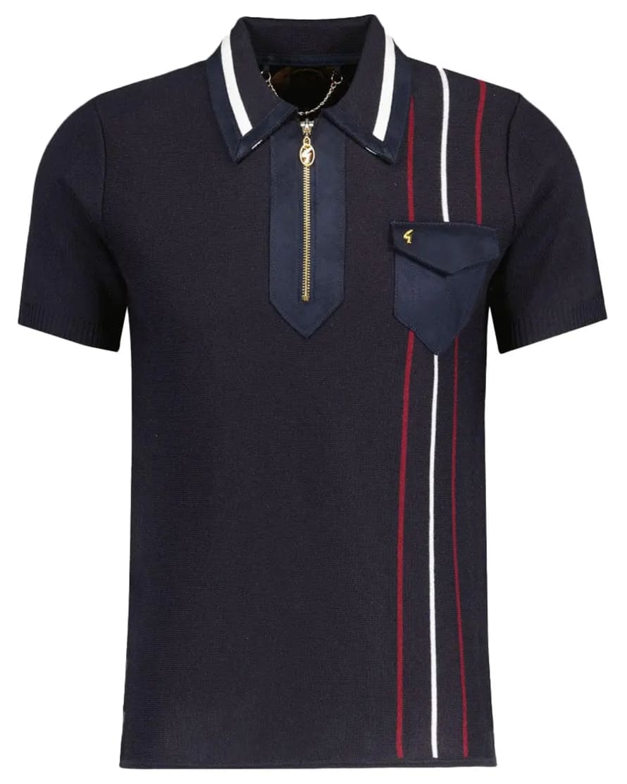 Gabicci Vintage Robyn Quarter Zip Knitted Polo - Navy