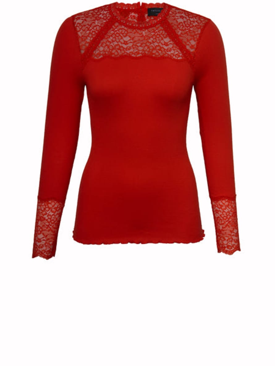 Rosemunde Rose Red Silk and Lace Tee