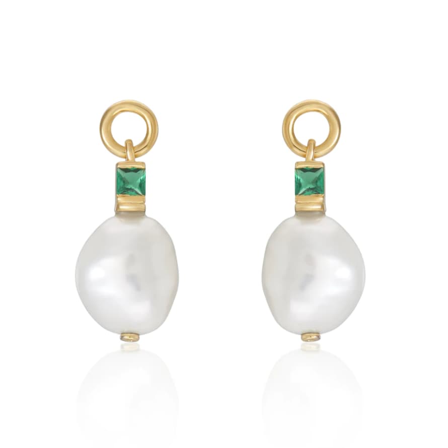 V by Laura Vann Fleur Baroque Pearl Drop Earrings with Emerald Green Stone