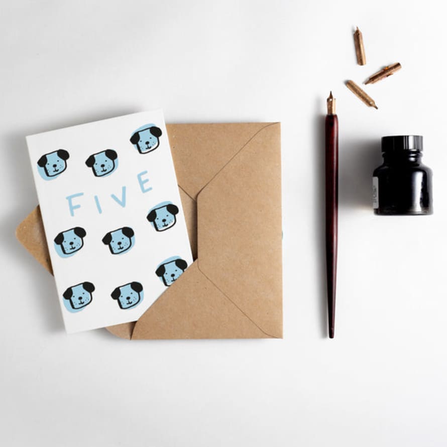 Hunter Paper Co. Five Puppies Letterpress Birthday Card