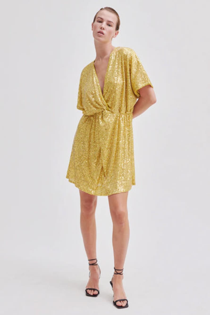 Second Female Shine On Golden Olive Mini Dress