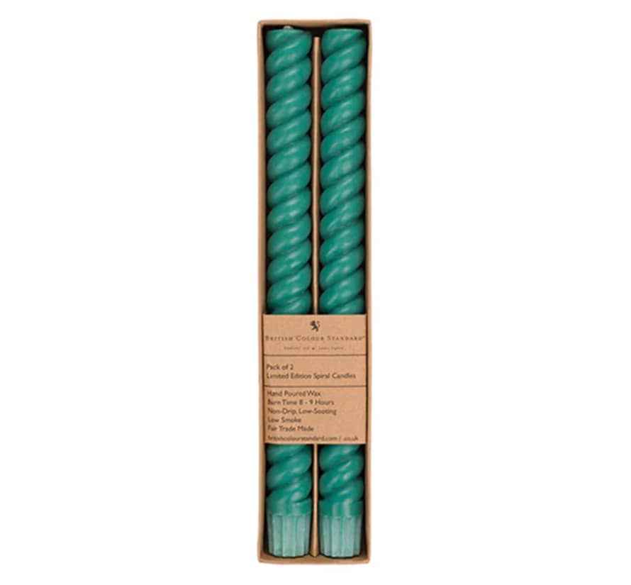 British Colour Standard Spiral Eco Dinner Candles in Beryl Green