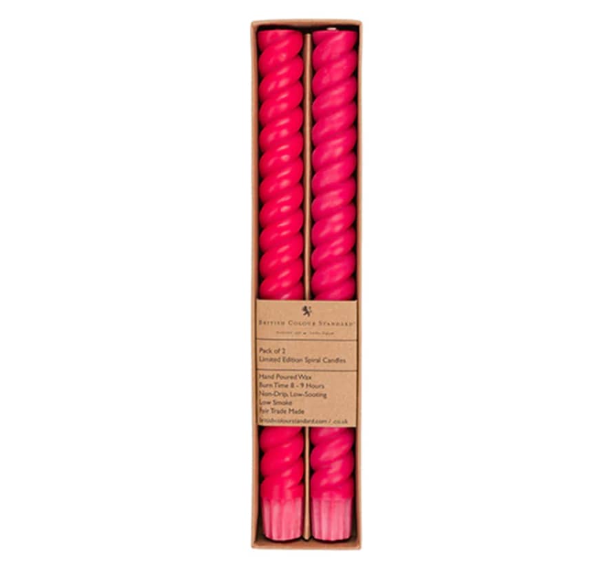 British Colour Standard Spiral Eco Dinner Candles in Oriental Red