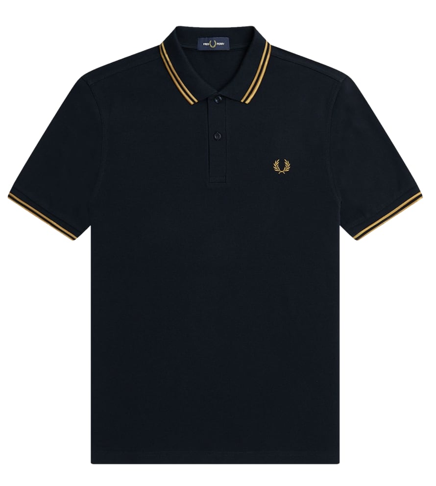 Fred Perry Slim Fit Twin Tipped Polo Navy & Shaded Stone Grey
