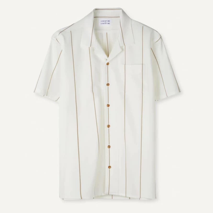 Libertine-Libertine Cave Shirt - White/ Khaki Stripe