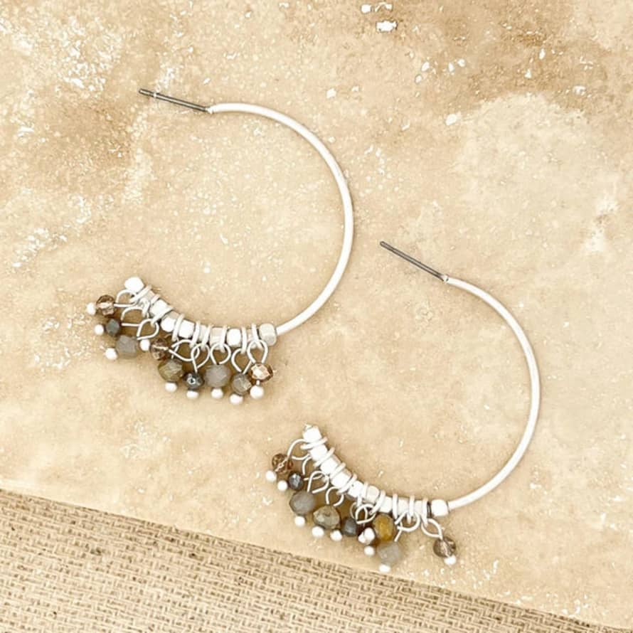 Envy Earrings - Silver Hoops Grey Beads