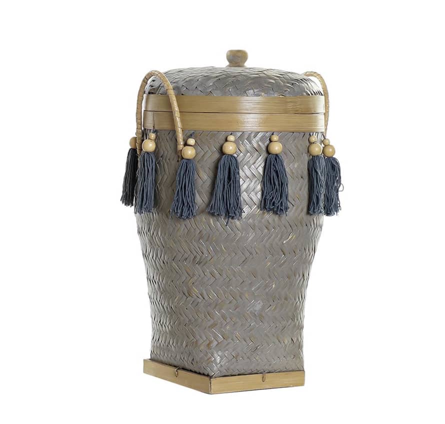 Joca Home Concept Small Blue Bambu Basket with Tassels