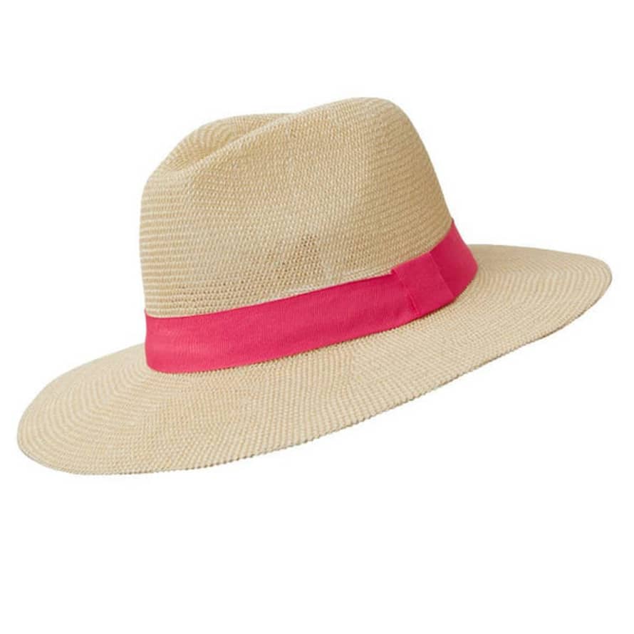 Somerville Panama Hat - Natural Paper With Pink Band