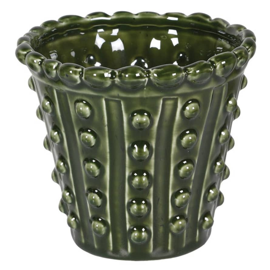 livs Plant Pot - Green Ceramic Bobble