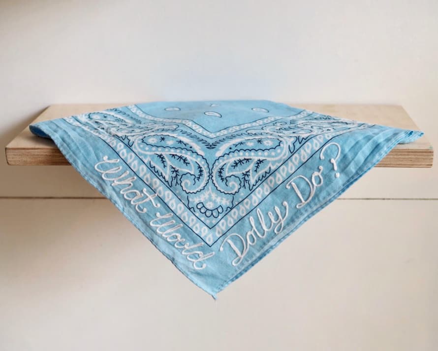 Hi Cacti Light Blue What Would Dolly Do Chain Stitched Bandanas