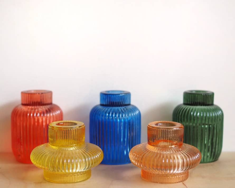 Hi Cacti Short Colourful Glass Dome Shaped Candle Holder
