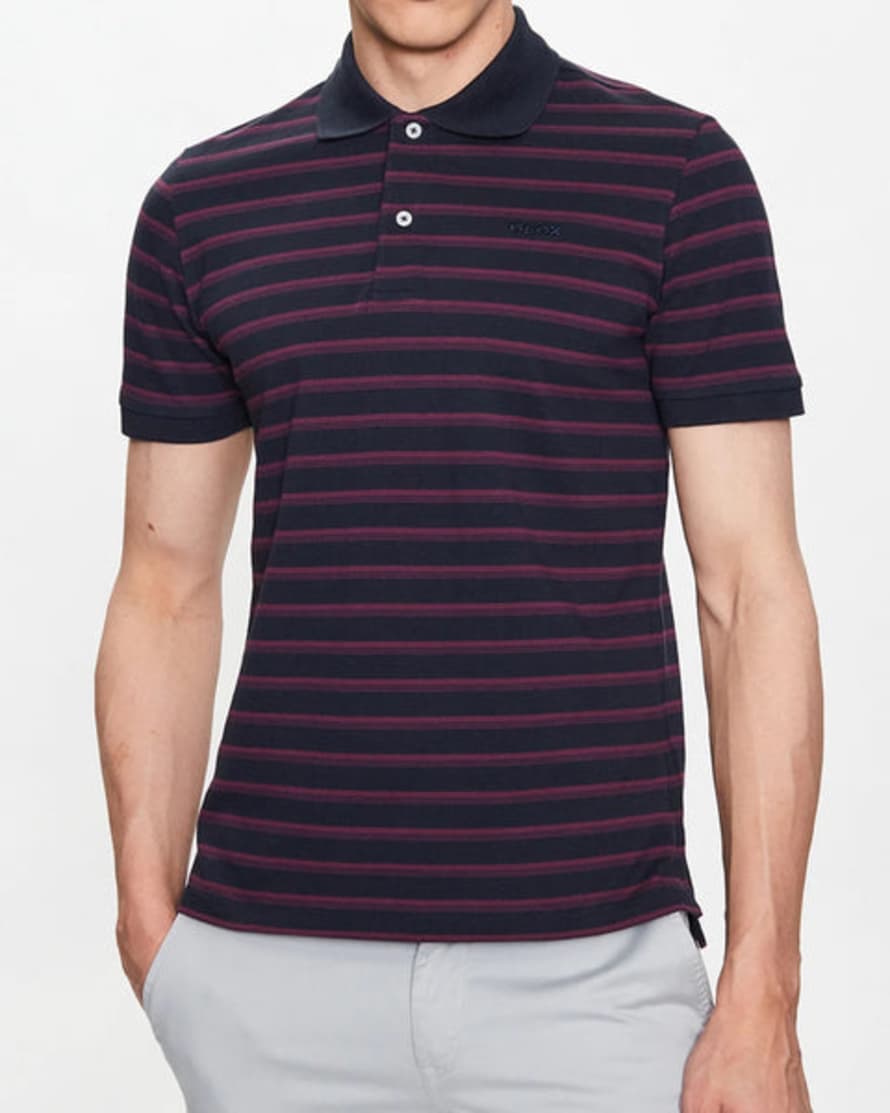 GEOX Grape Striped Sustainable Pique Cotton Polo Shirt