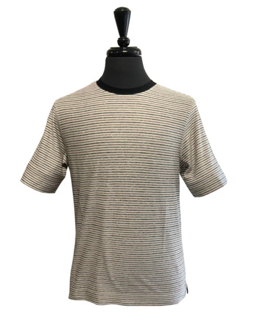 Circolo 1901 Cotton and Linen Jersey Striped T-Shirt In Brown and Black CN3978