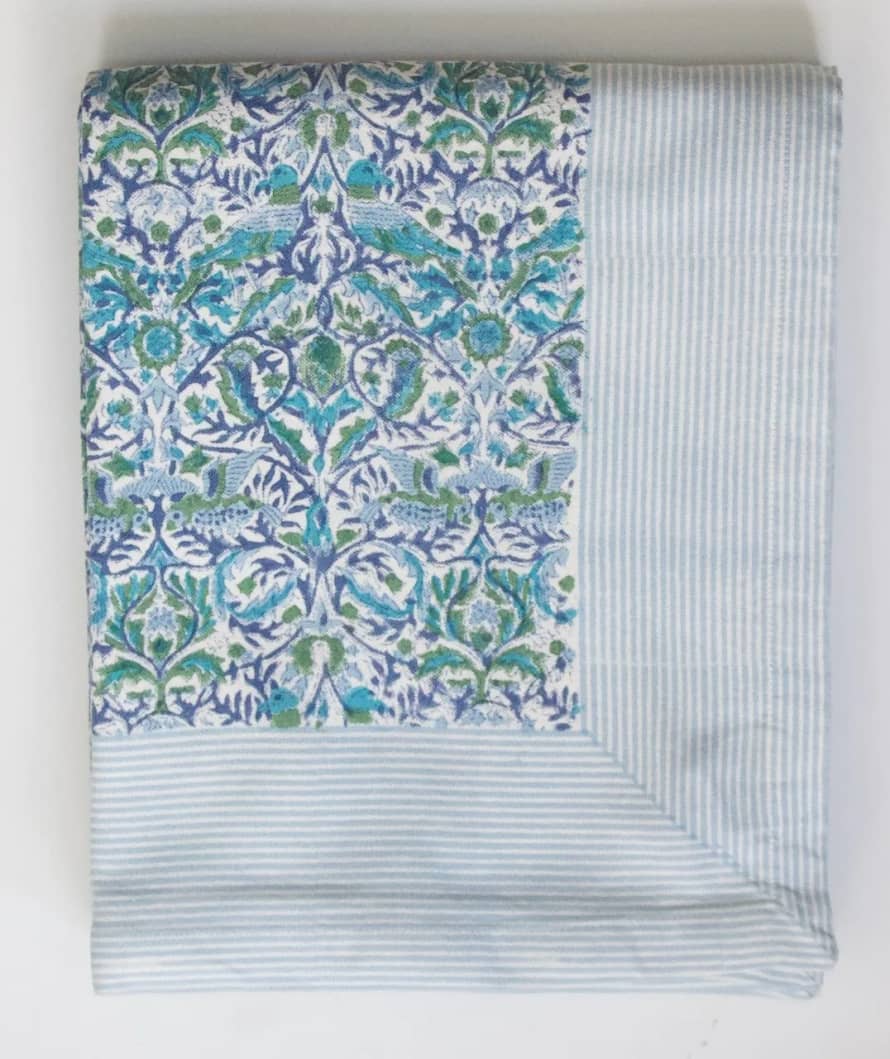 Rozablue Block Print Tablecloth - Blue/green