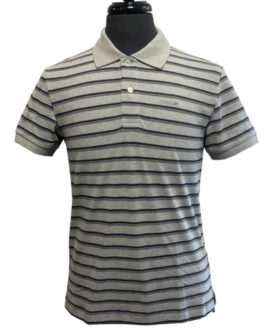 GEOX Grey Striped Sustainable Pique Cotton Polo Shirt