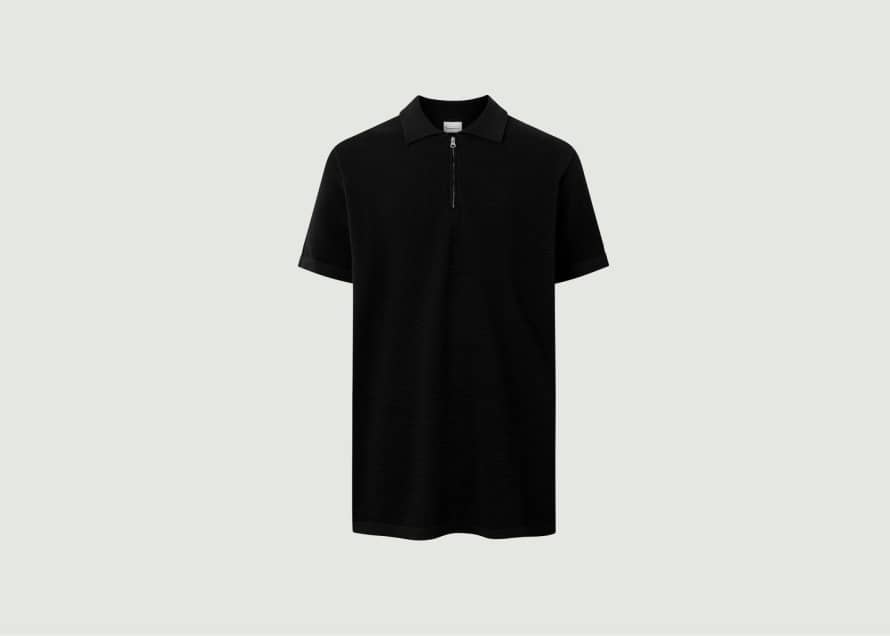 Knowledge Cotton Apparel  Loose Ribbed Polo Shirt With Zipped Collar