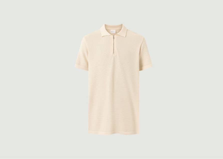 Knowledge Cotton Apparel  Loose Ribbed Polo Shirt With Zipped Collar