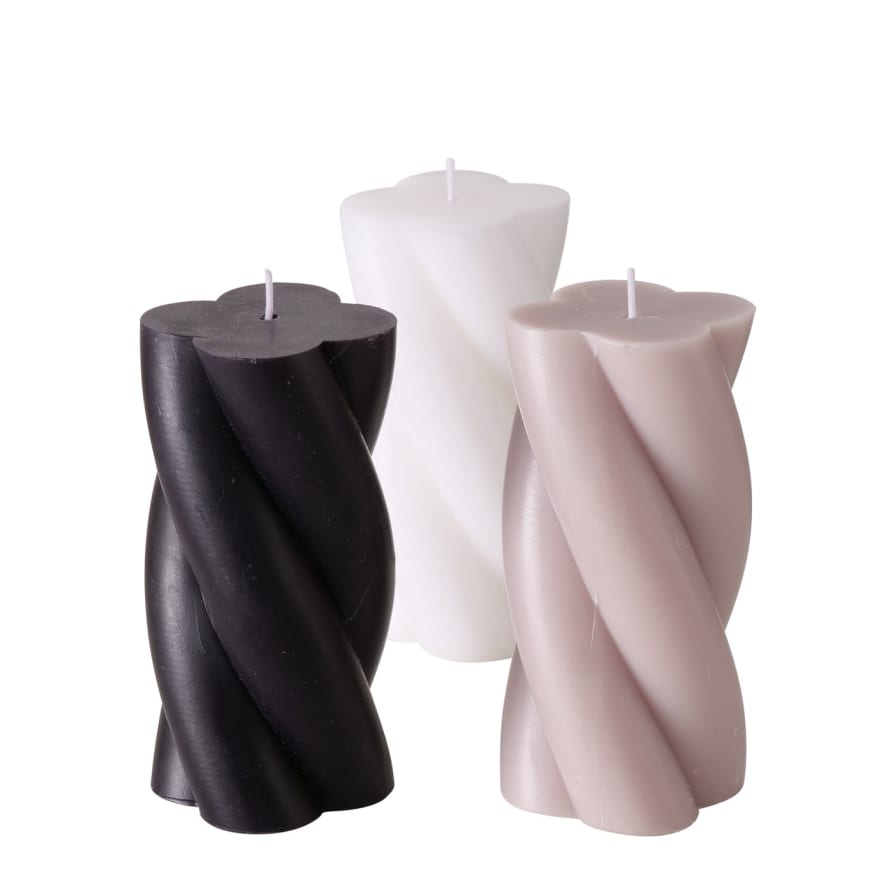 &Quirky Twist Pillar Candle : Black, Grey or White