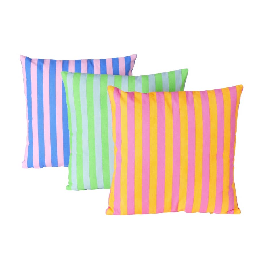 &Quirky Colour Pop Striped Cushions : Orange & Pink / Green & Blue / Blue & Pink
