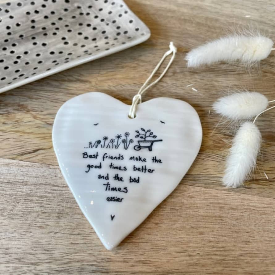 East of India Porcelain Hanging Heart - Best Friends