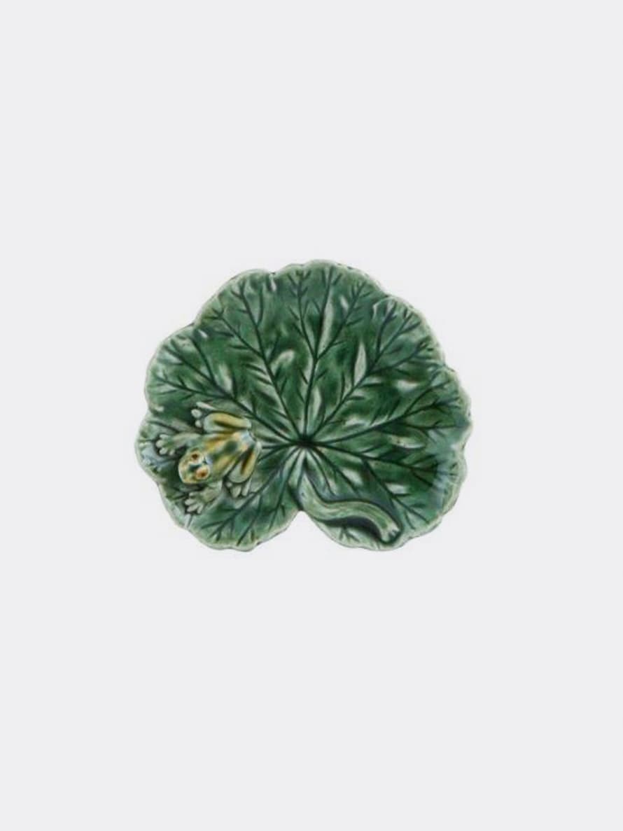 Bordallo Pinheiro Ceramic Handmade and Handpainted Geranium Leaf With Frog