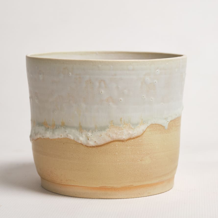 Handmade Ceramic Pot w/ White & Natural Glaze - Large