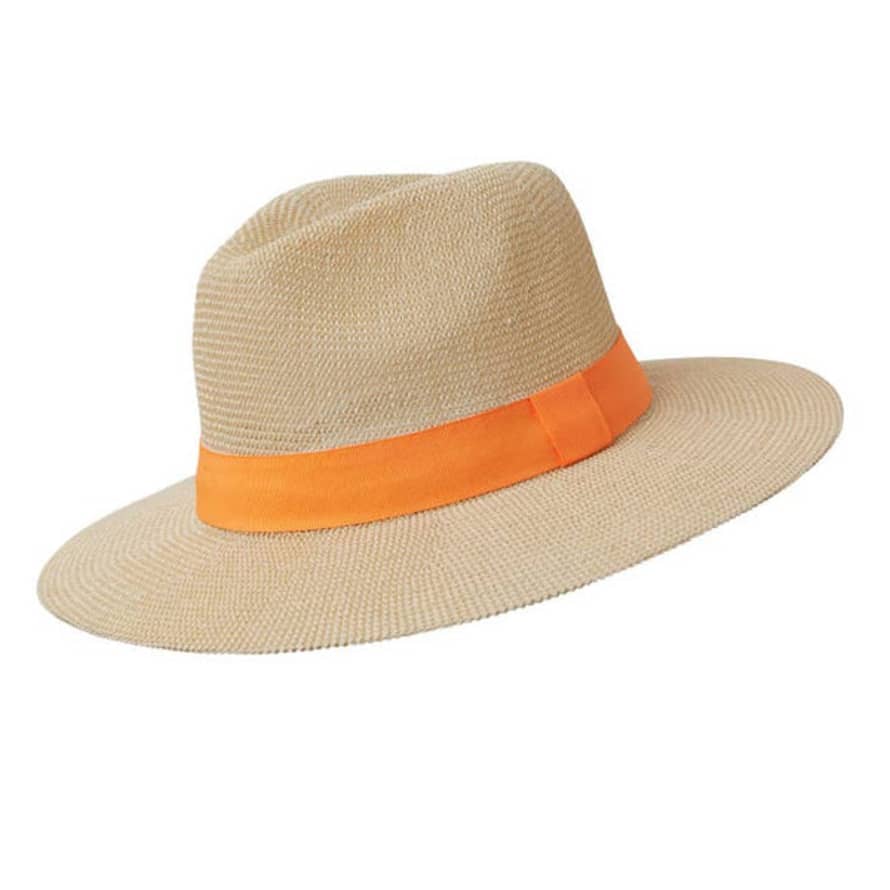 Somerville Panama Hat - Natural Paper With Orange Band