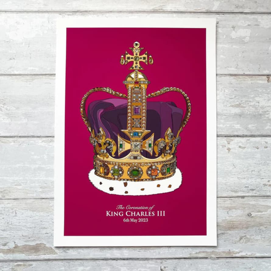 Bean & Bemble King Charles Coronation St Edwards Crown Art Print - Magenta