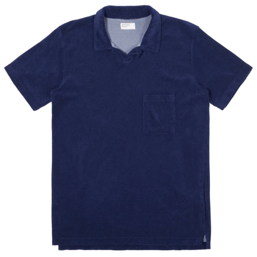 Universal Works Vacation Polo In Terry Fleece Ink Blue