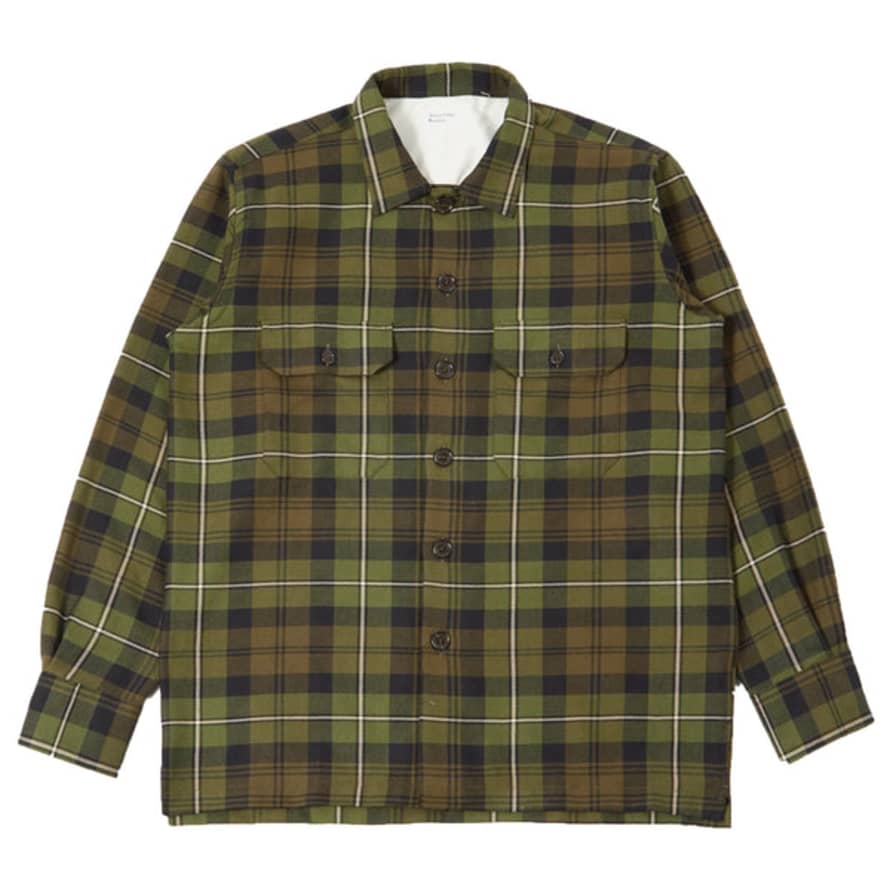 Universal Works Utility Shirt In Olive Moorland Check Olive