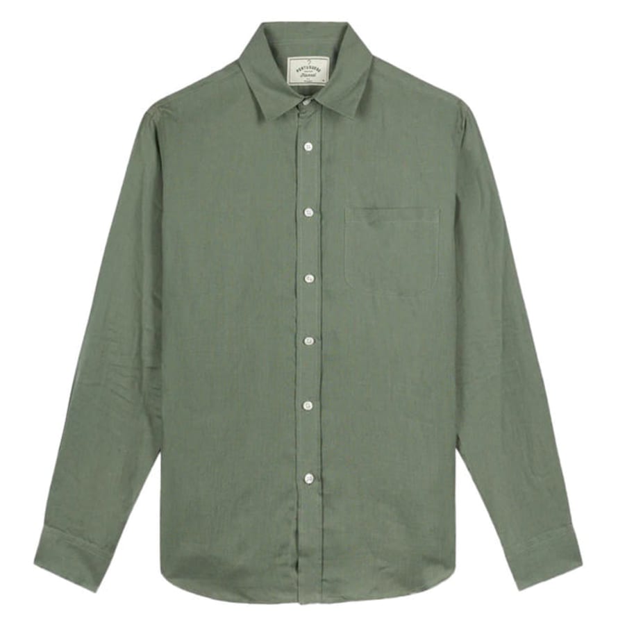  Portuguese Flannel Long Sleeve Linen Shirt Dry Green