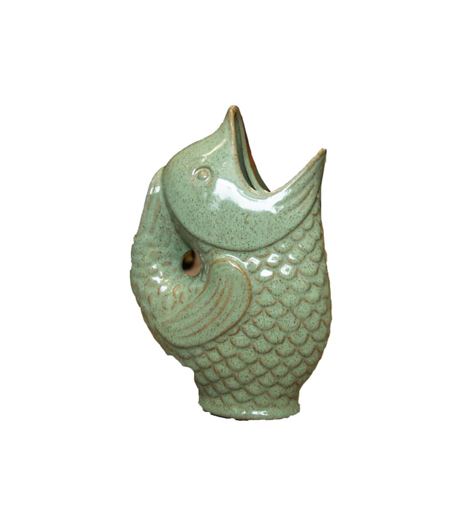 Madam Stoltz Light Green Stoneware Fish Jug and Vase