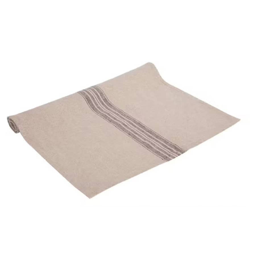 TUSKcollection 100% Rustic Linen Table Runner Charcoal Stripe