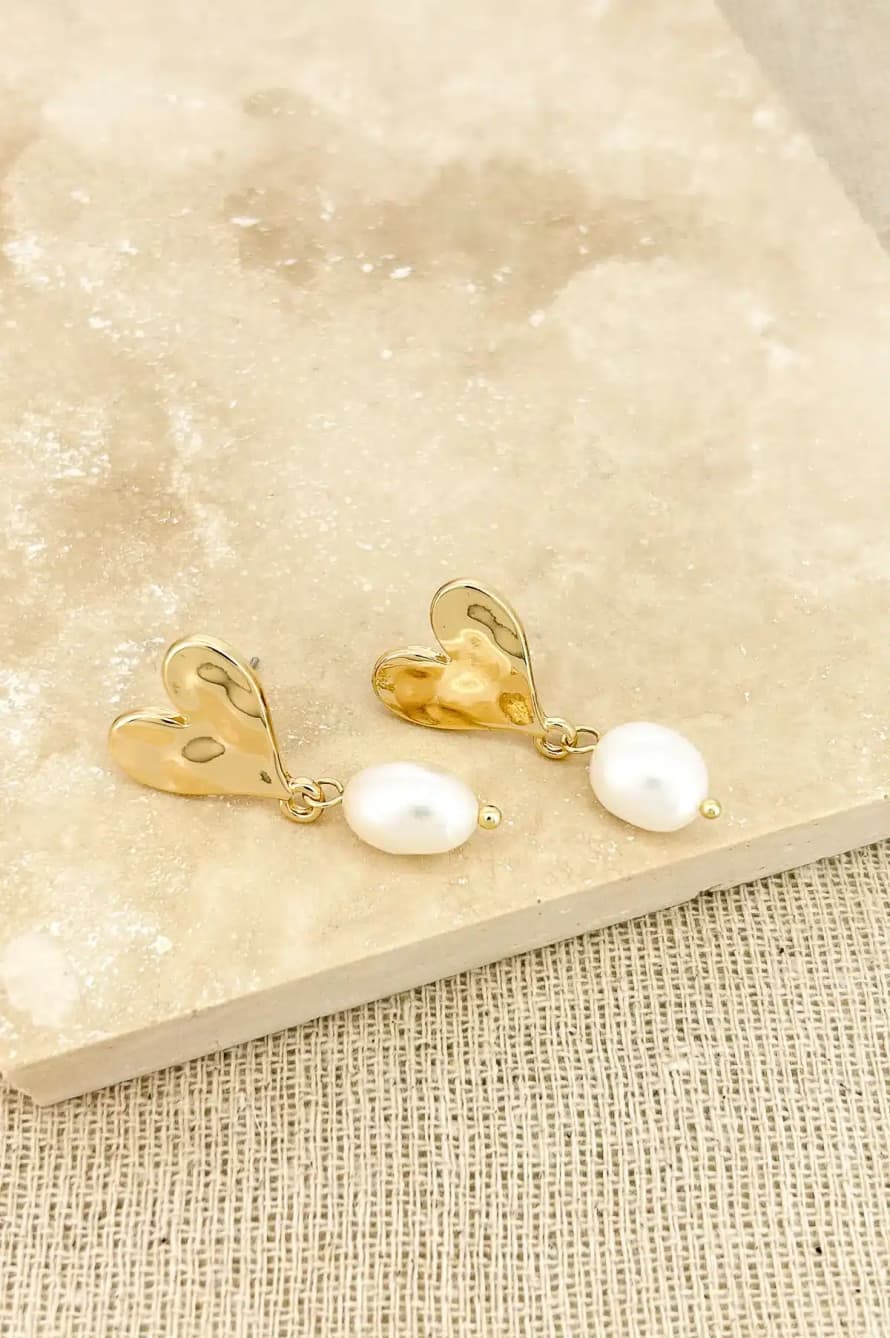 Envy Gold Heart Earrings with Pearl Dropper