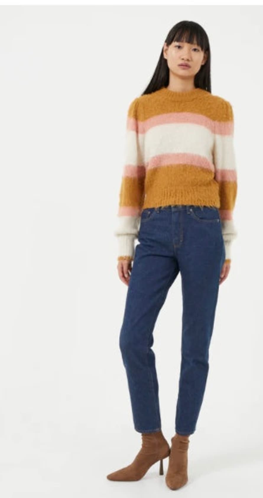 French Connection Gold Oatmeal Rose Moli Brushed Stripe Jumper