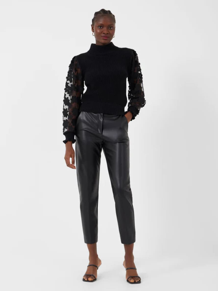 French Connection Black Crolenda Vegan Leather Tapered Trousers 