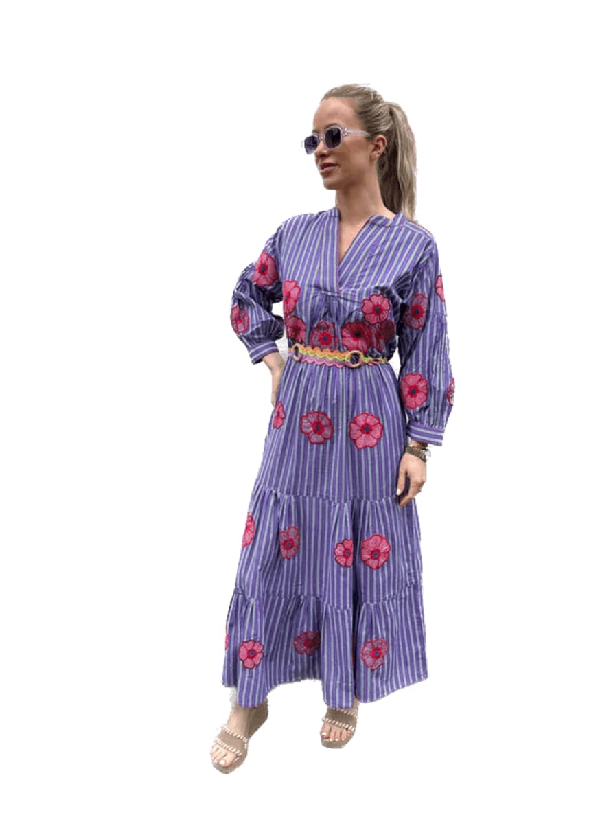 Nimo with Love Violet Striped Crossandra Dress with Red Poppies  