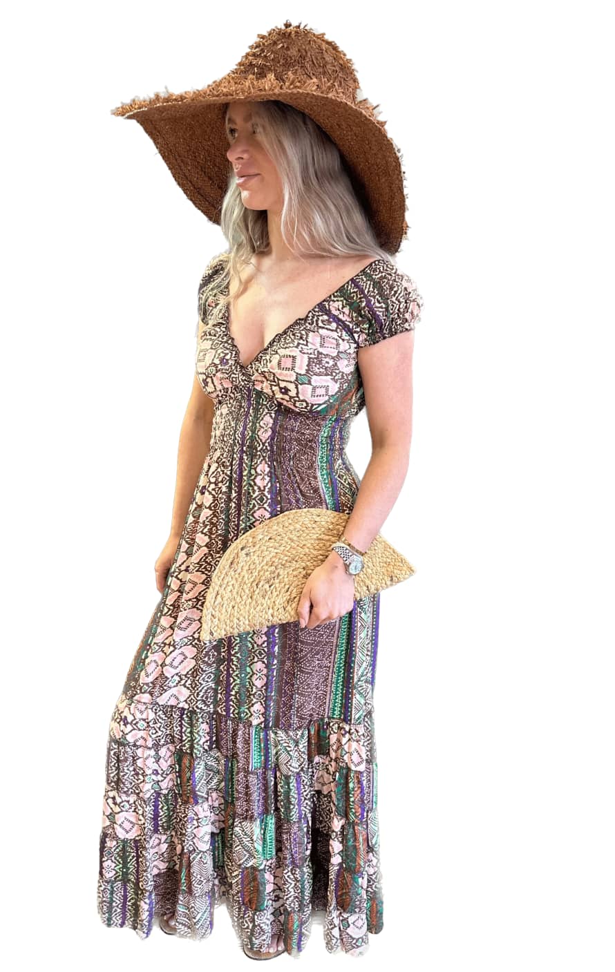 LUNA LLENA Outback Print Peasant Dress