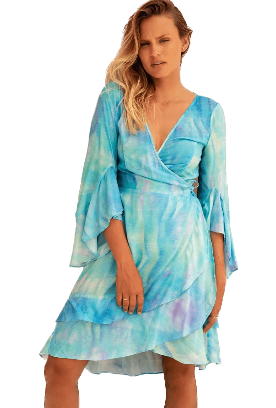 Sophia Alexia Turquoise Wave Riviera Wrap Dress