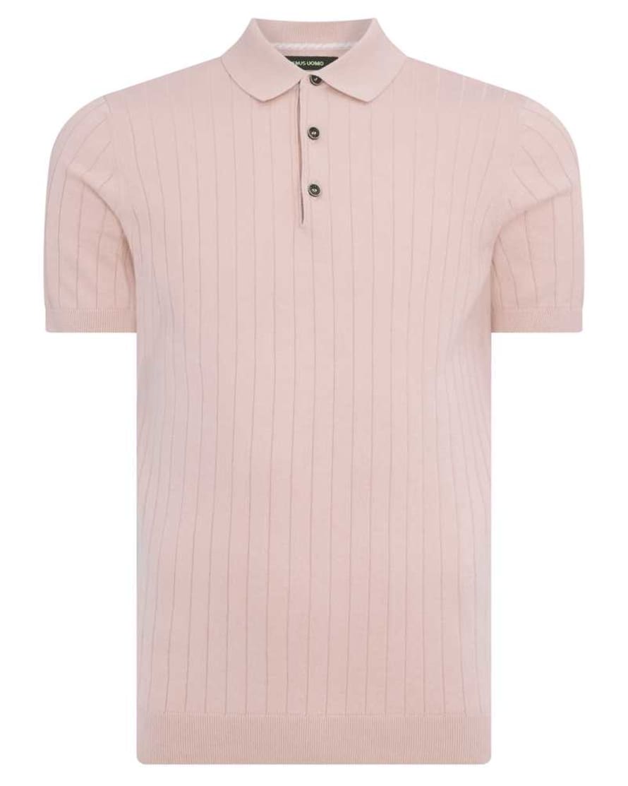 Remus Uomo Ribbed Knitted Polo - Pink