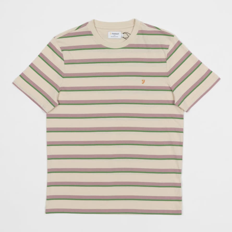 Farah Coxsone Regular Fit Multi Stripe Short Sleeve T-Shirt in Cream