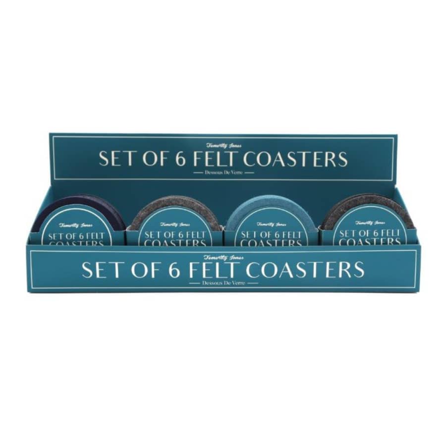 Temerity Jones Felt Coasters : Set of 6 - Teal, Grey, Blue or Charcoal