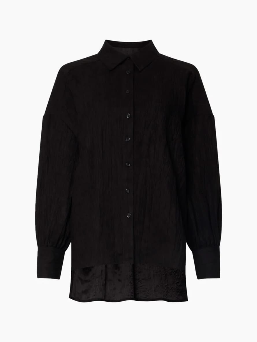 French Connection Black Elkaa Crinkle Suedette Popover Shirt