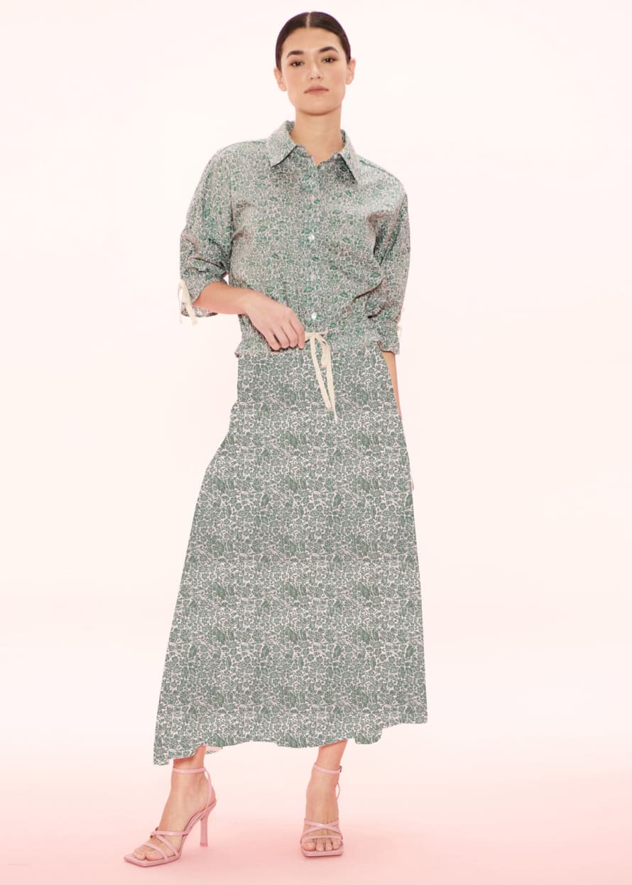 Apartment Clothing Green and Pink Printed Vine Midi Skirt