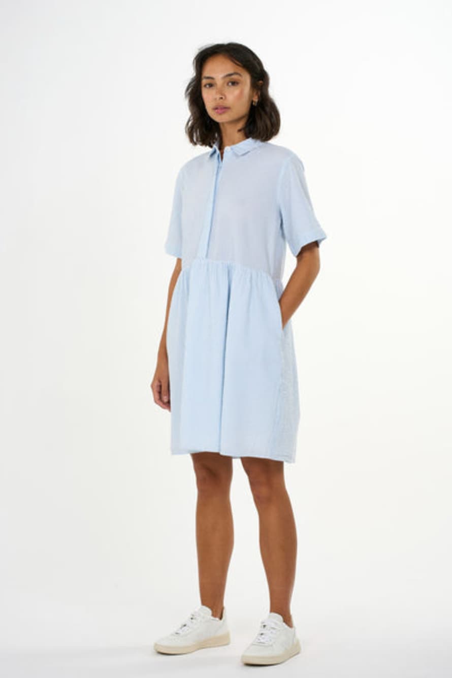 Knowledge Cotton Apparel  Seersucker Short Short Blue Dress