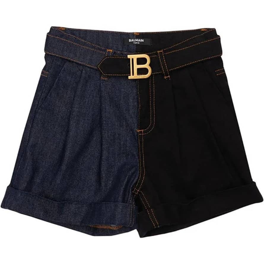 Balmain Kids Black & Navy Girls Half Denim Buckle Shorts