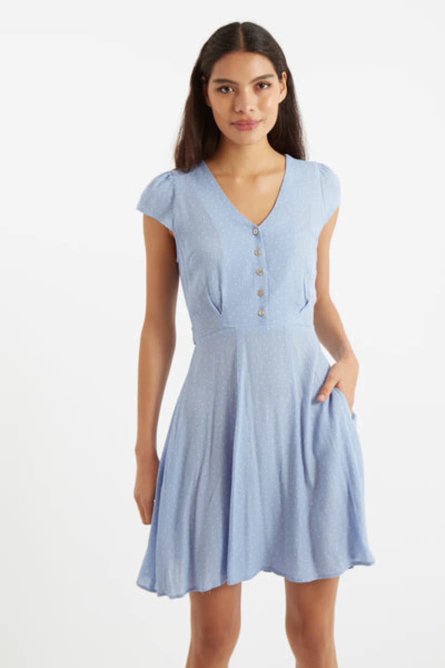 Lark London Louche Cathleen Mini Petite Dot Tea Dress Blue