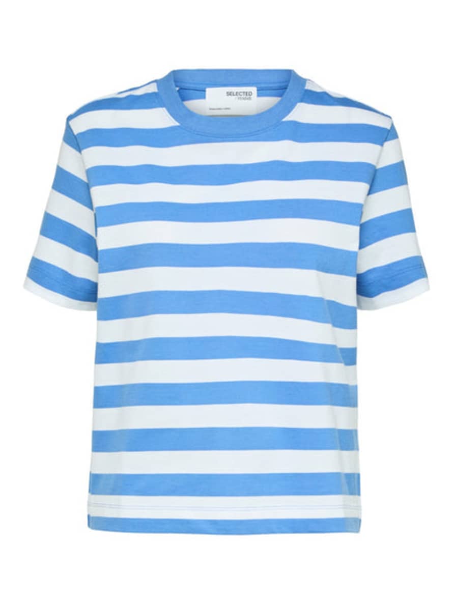 Selected Femme Slfessential Ultramarine Bright White Striped Boxy T-shirt