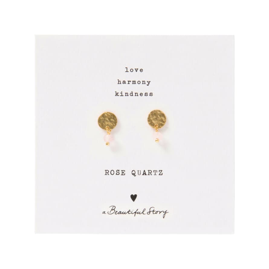 A Beautiful Story Mini Coin Rose Quartz Gold Earrings